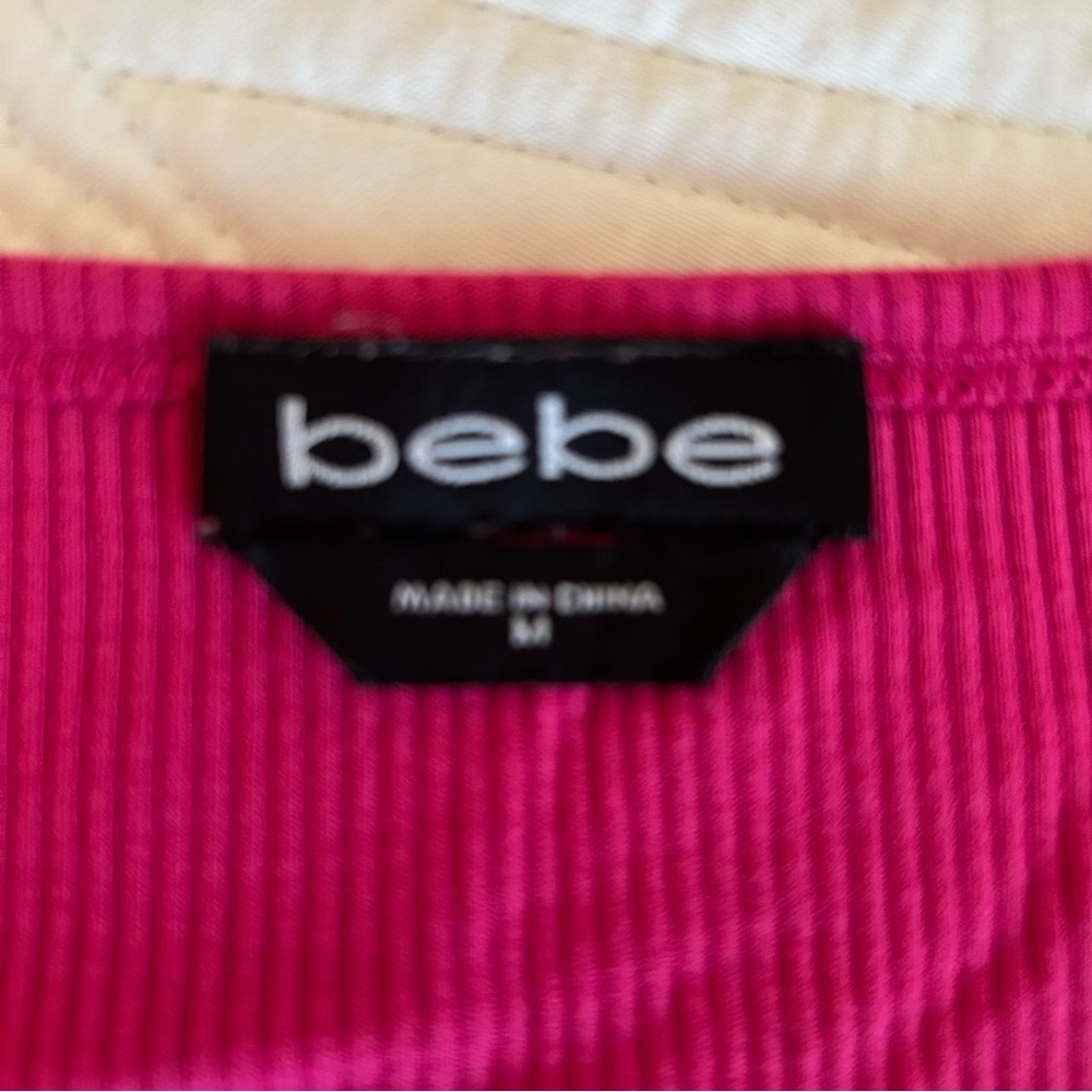 Bebe Hot Pink Crystal Logo Ribbed Tee - Picture 2 of 2